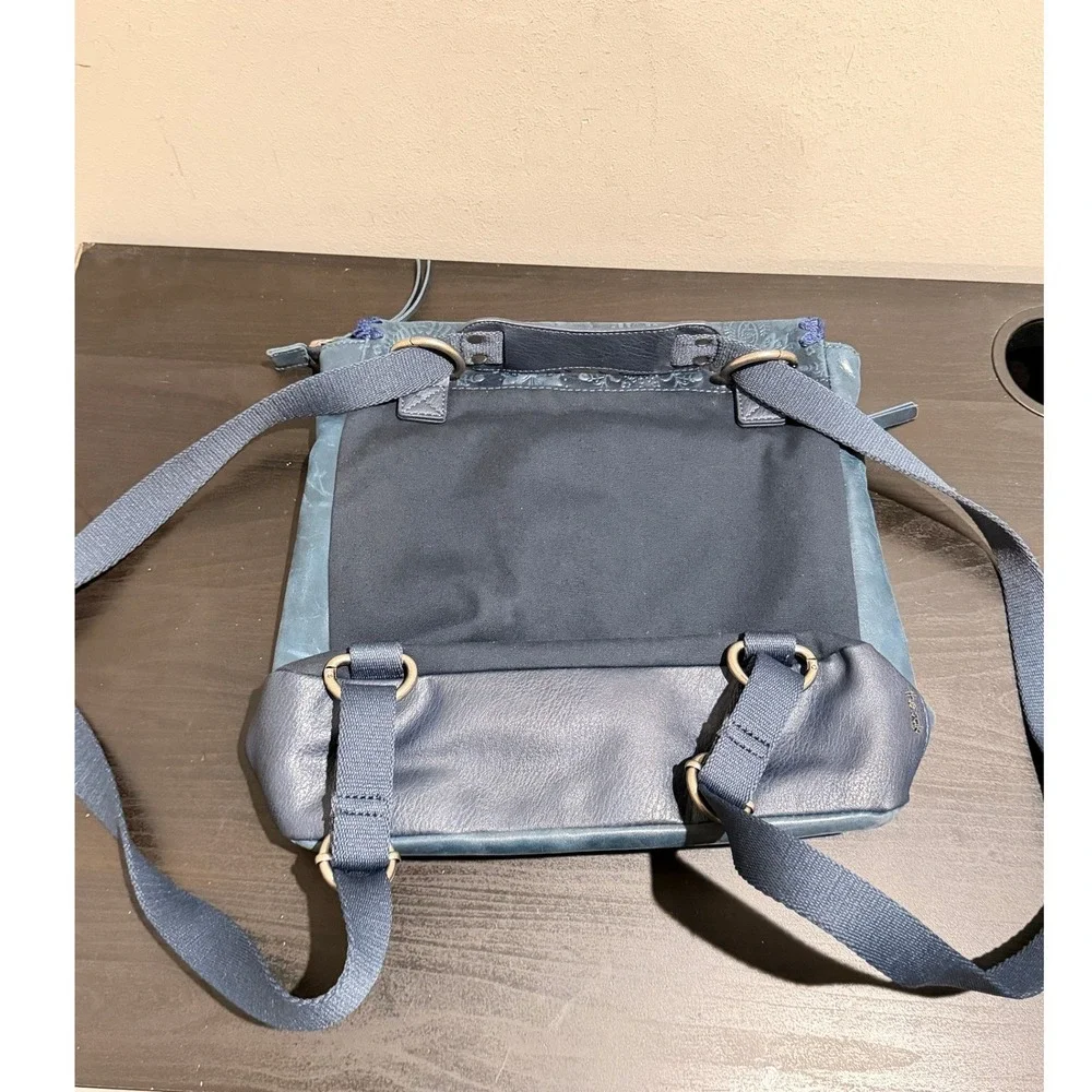 The Sak Ventura Slate Blue Leather Embossed Floral Convertible Backpack Bag